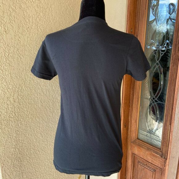 American Apparel Womens Tee Size Medium Delta Zeta Teal Silver Chevron Black Top - Picture 3 of 6